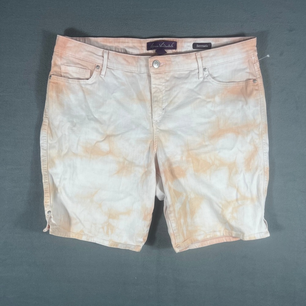 Gloria Vanderbilt Womens Bermuda Shorts 18W Orange White Tie Dye Stretch MidRise